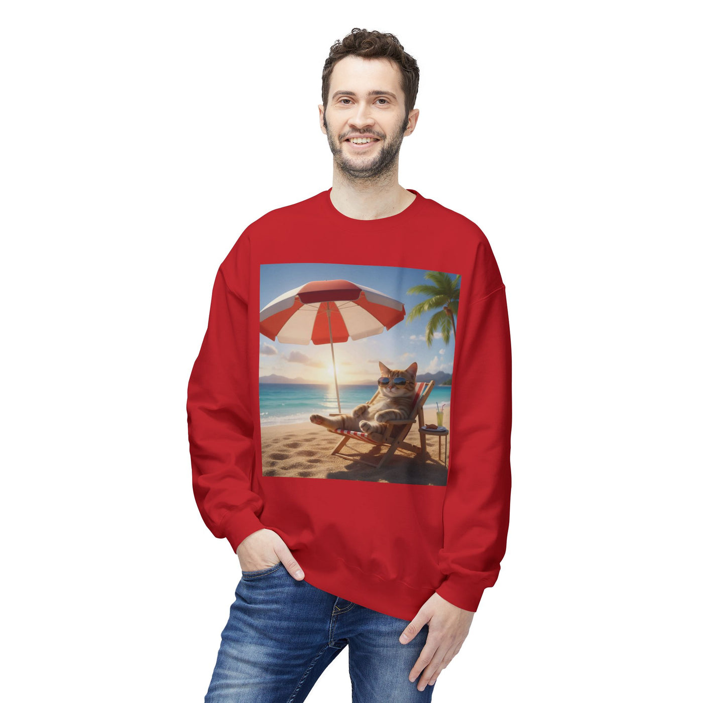 Beach Vibes Cat Crewneck Sweatshirt