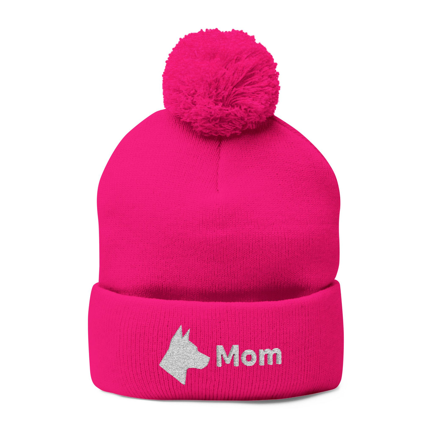 Embroidered Dog Mom Pom-Pom Knit Cap