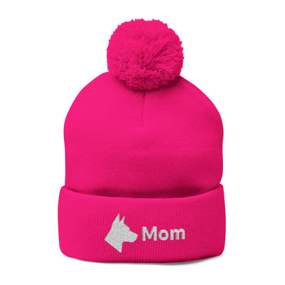 Embroidered Dog Mom Pom-Pom Knit Cap