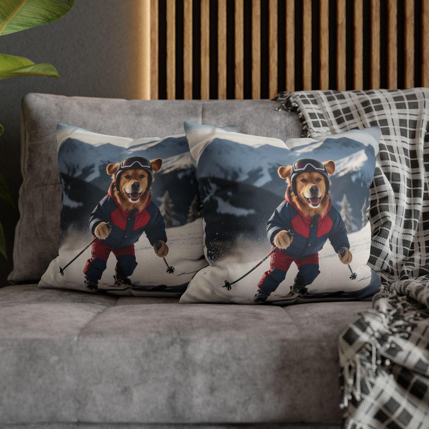 Skiing Dog Graphic Fun & Cozy Decorative Pillowcase