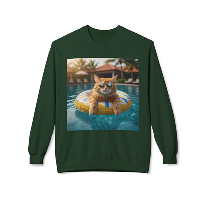 Swimming Pool Vibes Graphic Cat Unisex Crewneck Sweatshirt