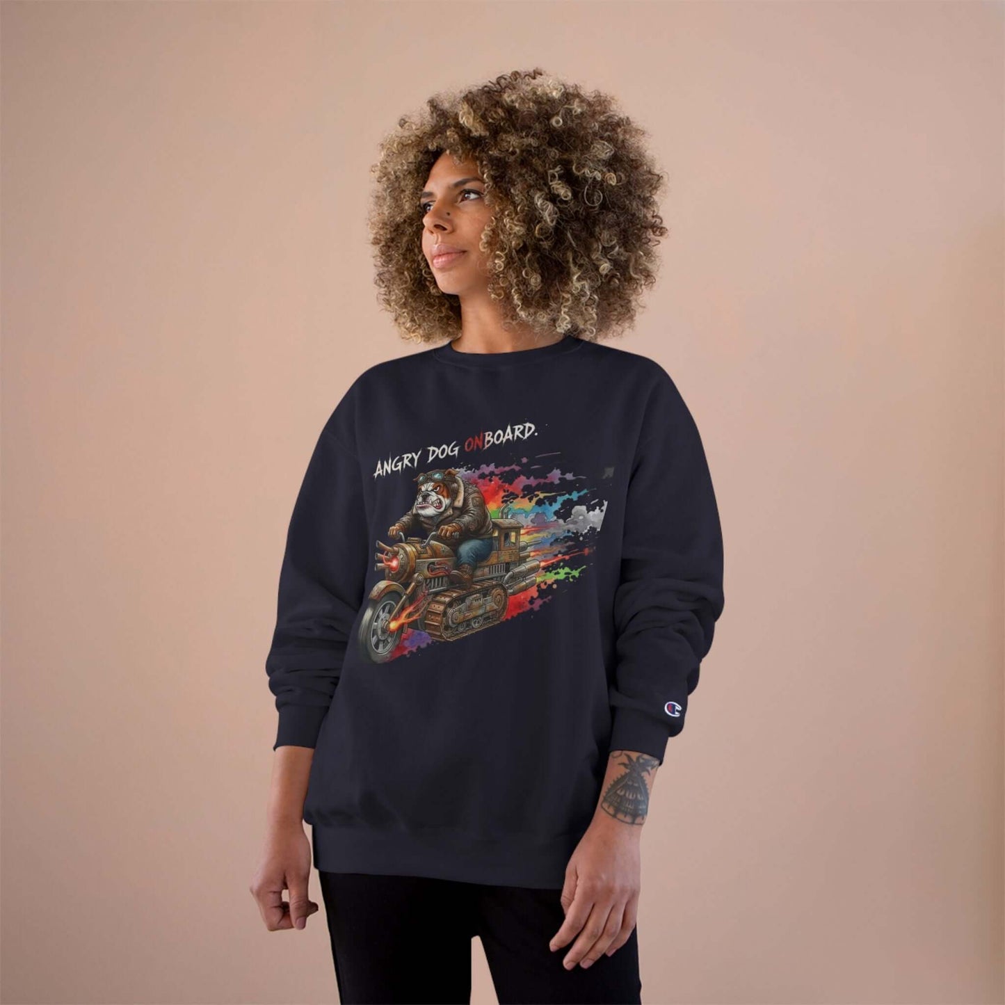 Angry Dog Onboard Graphic Champion Crewneck Sweatshirt style 1