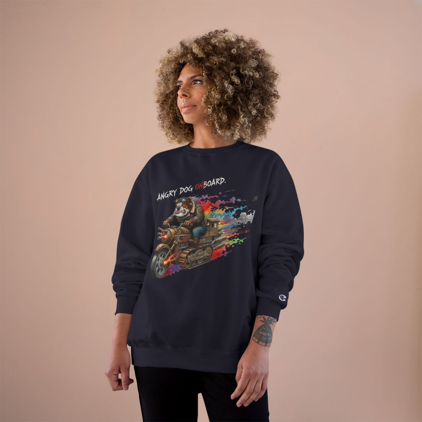 Angry Dog Onboard Graphic style 1 Champion Crewneck Sweatshirt for Gamers & Sci‑Fi Fans
