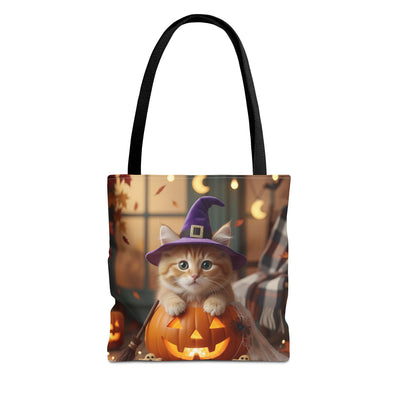 Adorable Halloween Cat Tote Bag, Cute Pet Lover Gift, Trick or Treat Bag, Fall Accessory, Spooky Cat Design