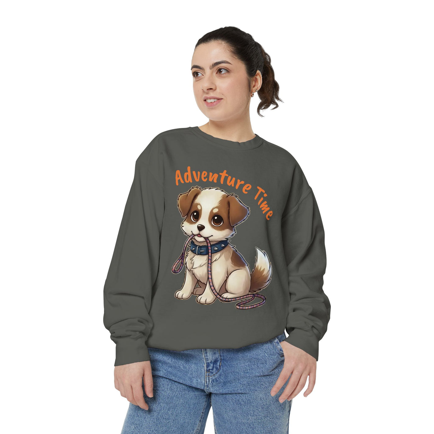 Cute Dog Walk Time style 4 Cozy Graphic Unisex Crewneck Sweatshirt
