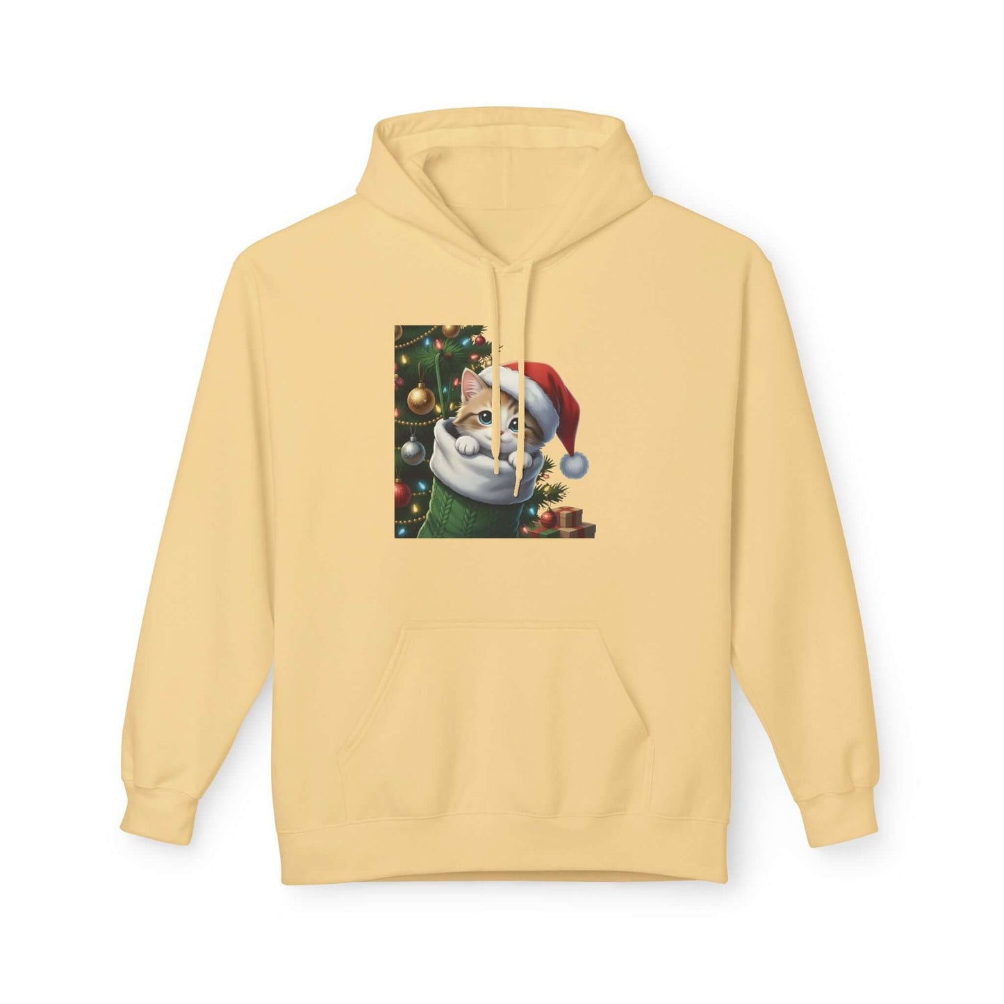 Kitten hiding in Christmas stocking Unisex Fleece Hoodie style 2
