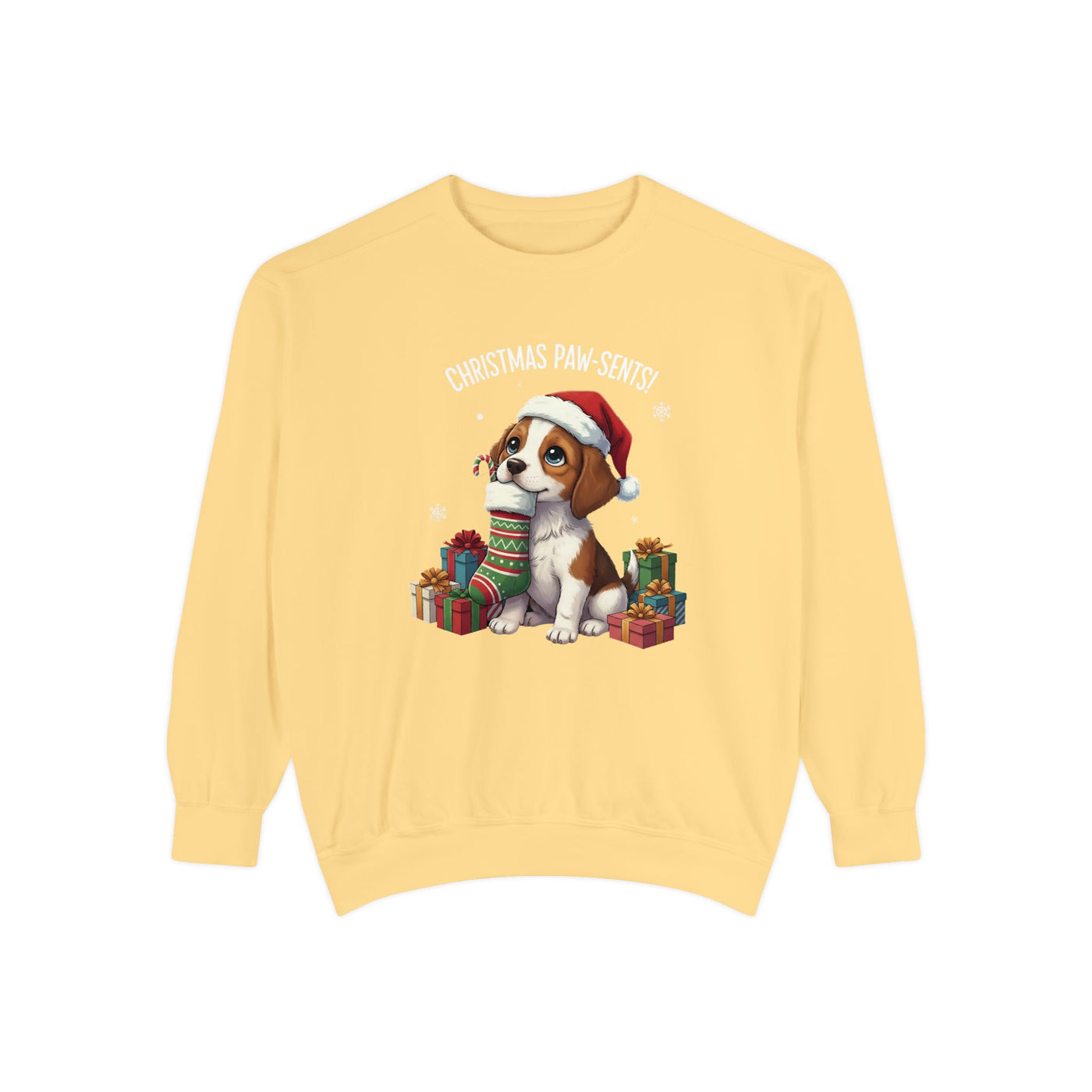 Cute Puppy waiting for Christmas presents style 3 Cozy Graphic Unisex Crewneck Sweatshirt