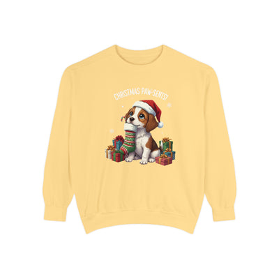 Cute Puppy waiting for Christmas presents style 3 Cozy Graphic Unisex Crewneck Sweatshirt