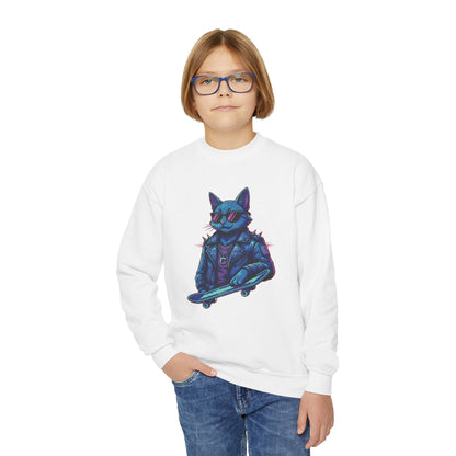 Cool Cat - Cozy Unisex Youth Crewneck Sweatshirt style 2