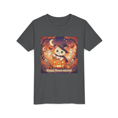 Halloween cute kitten anime style 6 Unisex Youth Tee | T-Shirt, Cute Pumpkin Shirt, Kids Halloween Outfit, Cat Lover Gift, Fun Fall Apparel