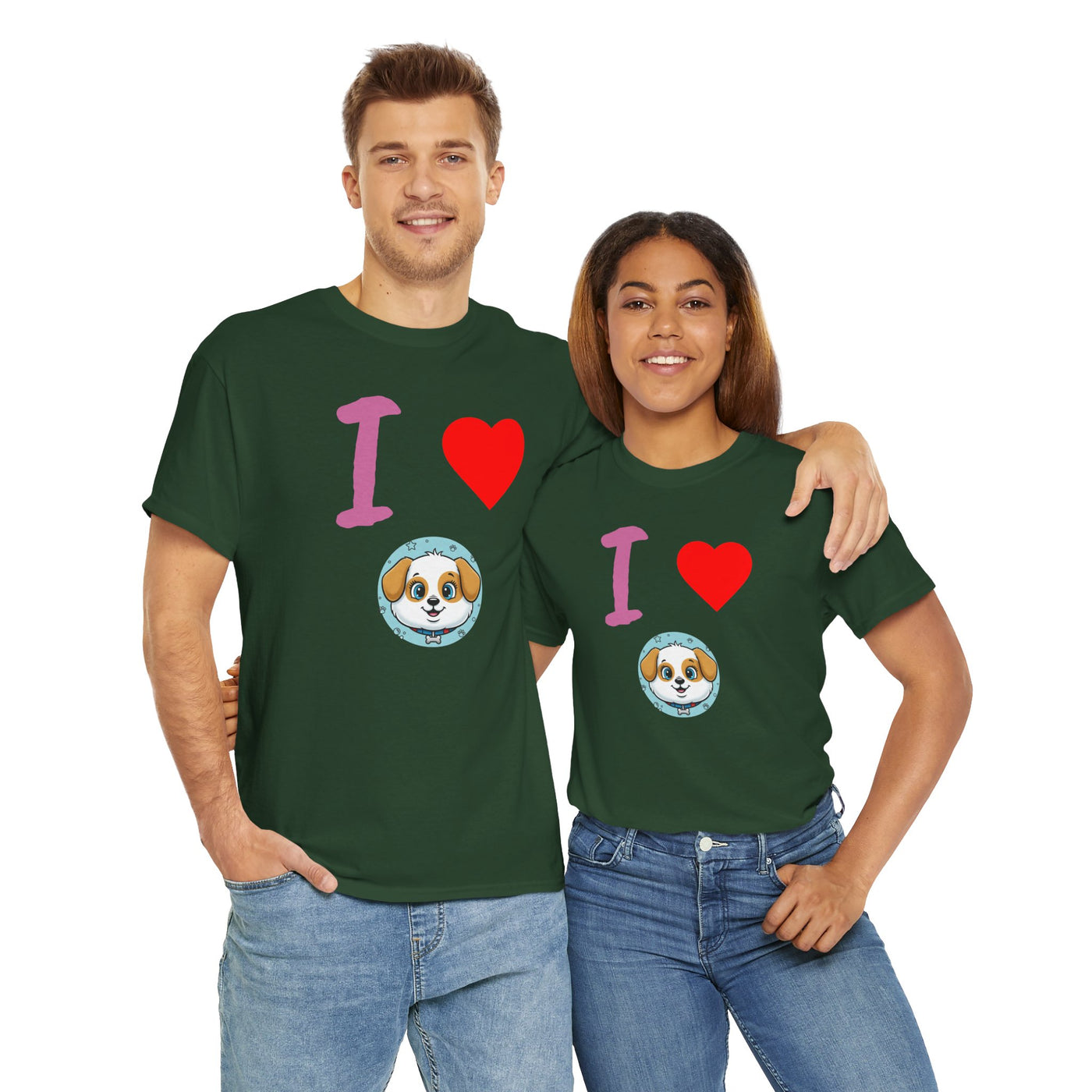 I Love Dogs in Love Unisex Tee - Cute Dog T-Shirt for Pet Lovers, Dog Owners, Sports Enthusiasts, Gifts for Animal Lovers, Casual Everyday Wear