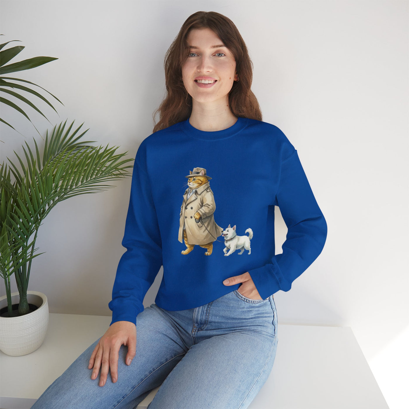 Watercolor painting style 11 Men & Women Cute Cat Pile Crewneck Sweatshirt