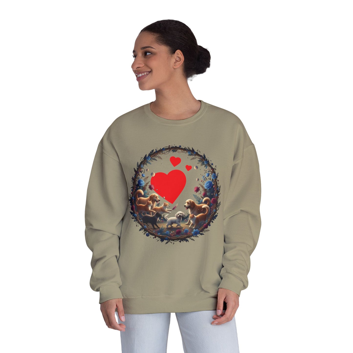 Cats & Dogs Full of Love Unisex NuBlend Crewneck Sweatshirt