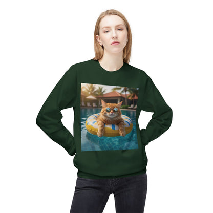 Swimming Pool Vibes Graphic Cat Unisex Crewneck Sweatshirt