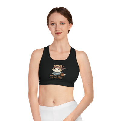 Where is my Coffee? Cute Cat Workout Crop Top Sports Bra