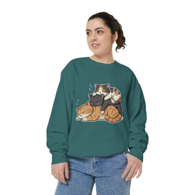 3 Cute Sleeping Cats style 7 Cozy Graphic Unisex Crewneck Sweatshirt