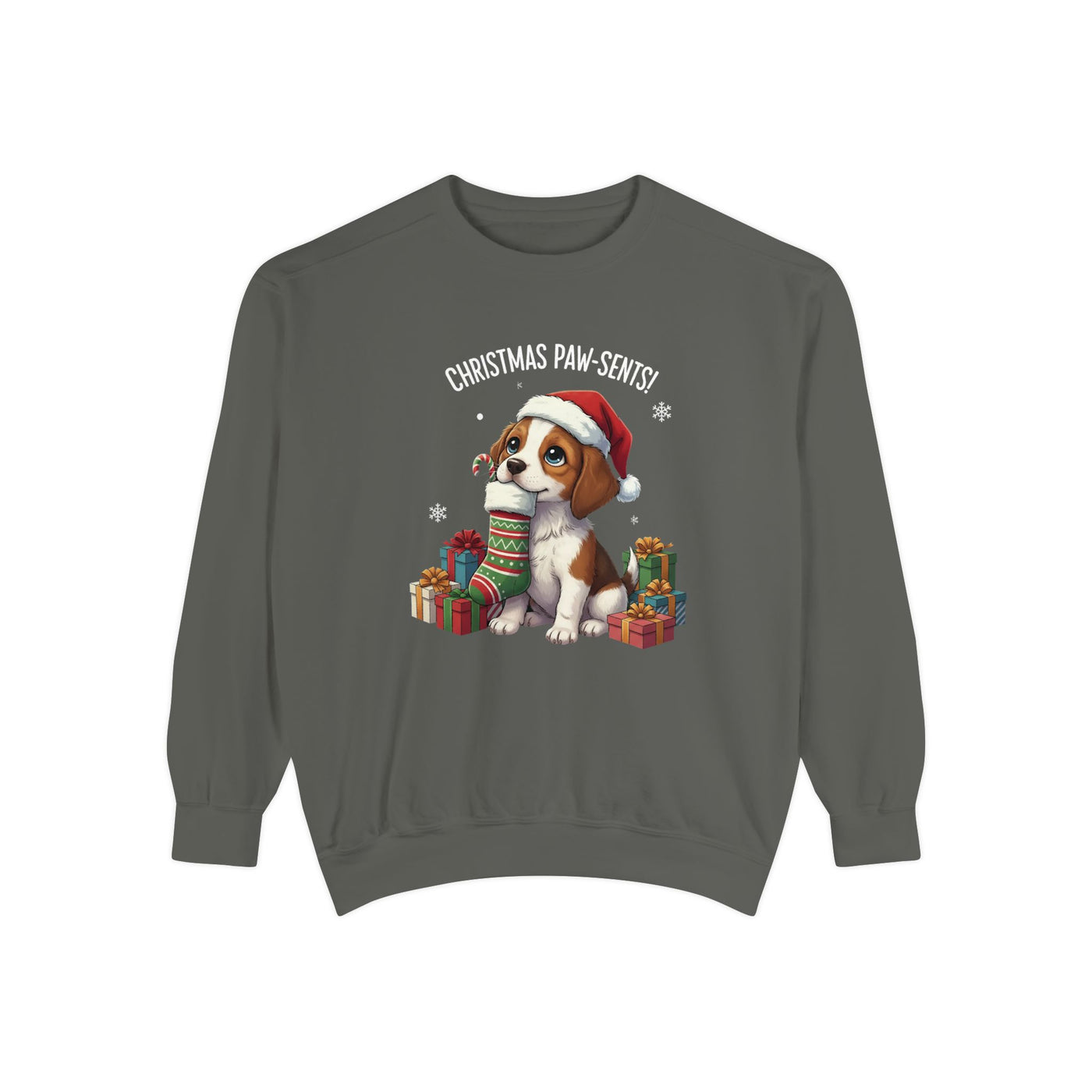 Cute Puppy waiting for Christmas presents style 3 Cozy Graphic Unisex Crewneck Sweatshirt