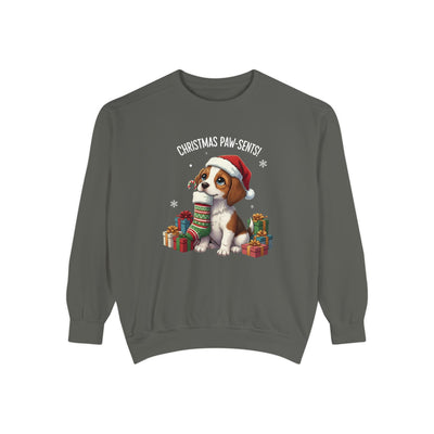 Cute Puppy waiting for Christmas presents style 3 Cozy Graphic Unisex Crewneck Sweatshirt