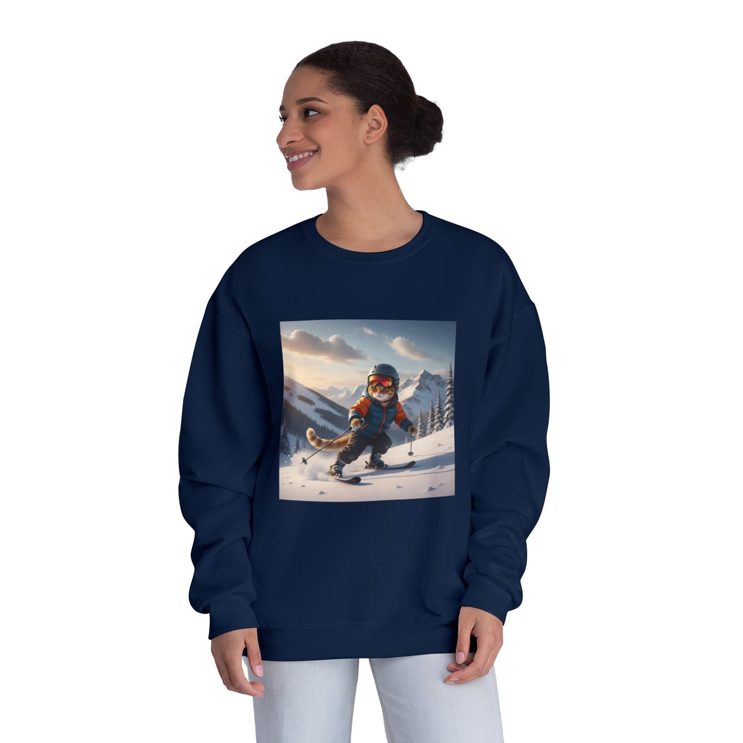 Skiing Cat Graphic Unisex NuBlend Crewneck Sweatshirt