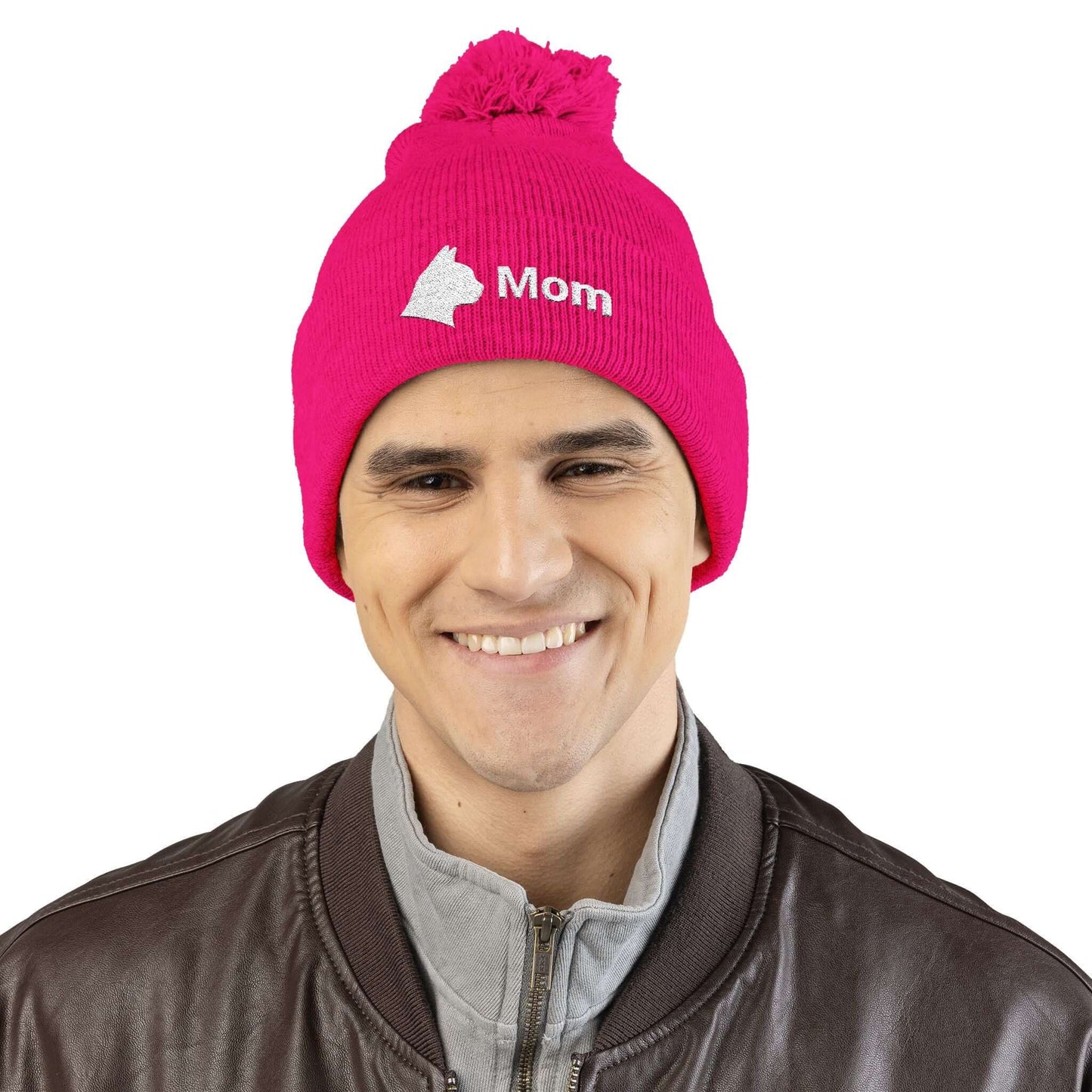 Embroidered Cat Mom Pom-Pom Knit Cap