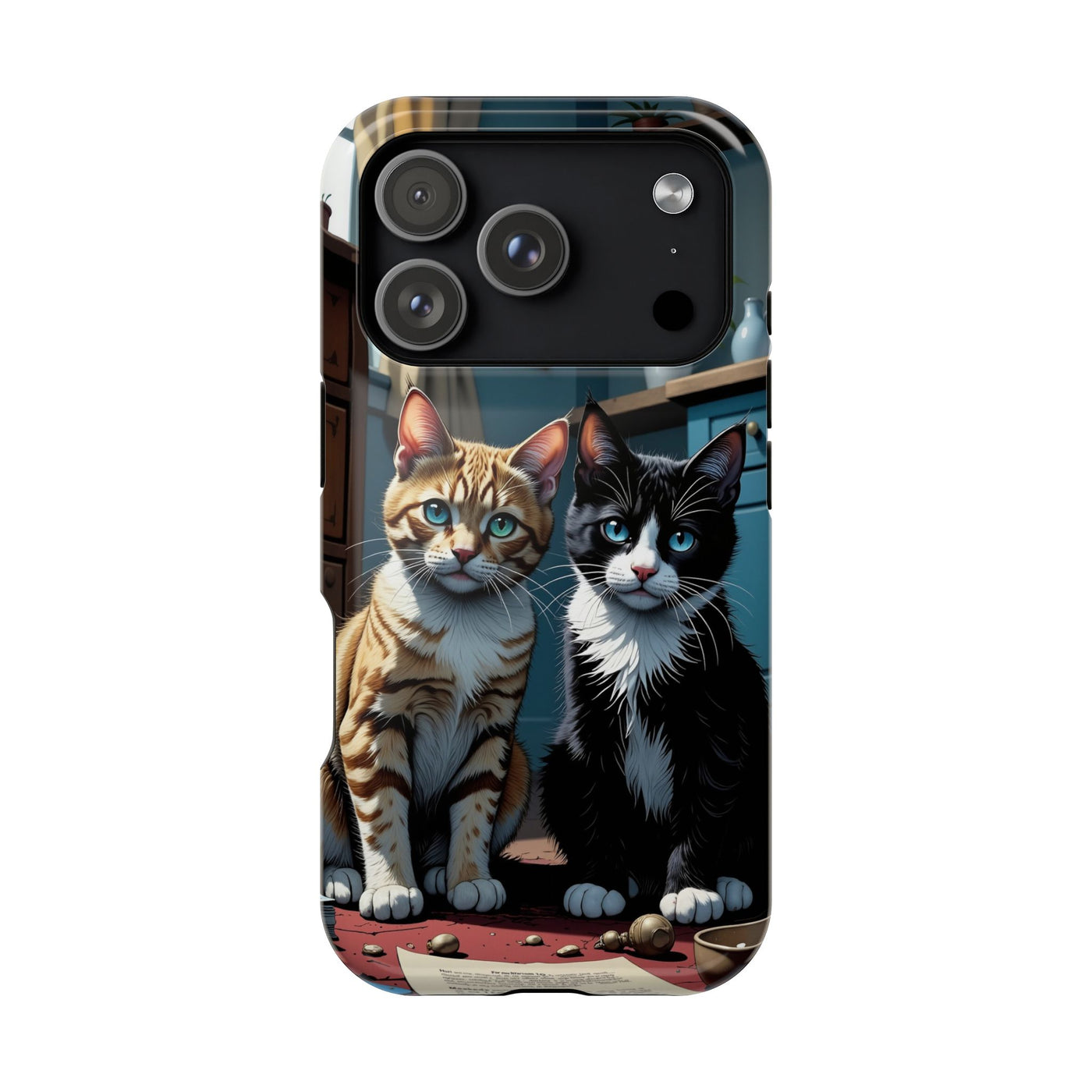 Cute Cats Magnetic Phone Case comic style 4, Cat Lover Gift, Impact-Resistant iPhone Case, Funny Pet Accessory, Unique Animal Design