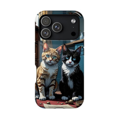Cute Cats Magnetic Phone Case comic style 4, Cat Lover Gift, Impact-Resistant iPhone Case, Funny Pet Accessory, Unique Animal Design
