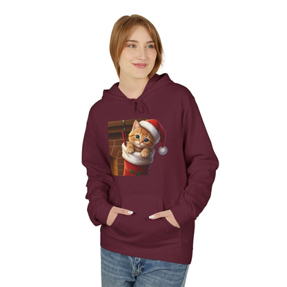 Kitten hiding in Christmas stocking Unisex Fleece Hoodie style 4