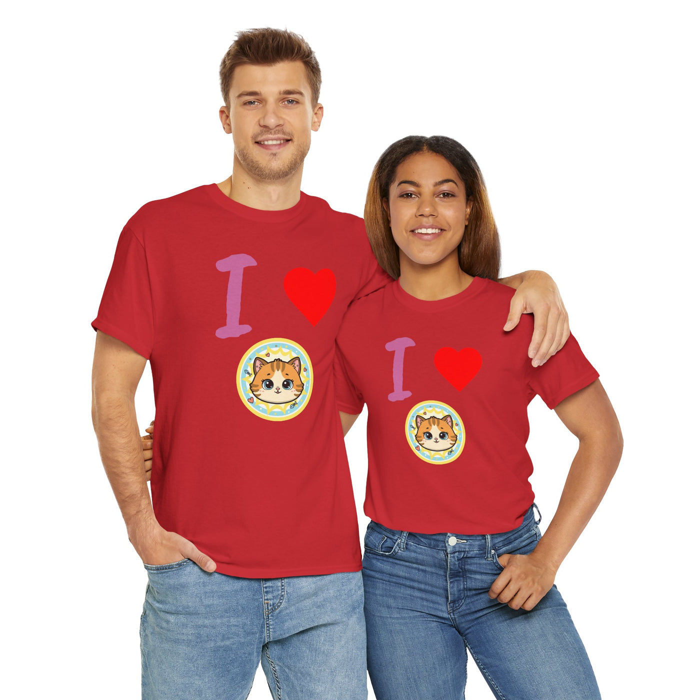 I Love Cats in Love Unisex Tee - Cute Cat T-Shirt for Pet Lovers, Cat Owners, Sports Enthusiasts, Gifts for Animal Lovers, Casual Everyday Wear