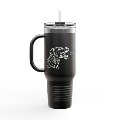 Barking Dog Travel Mug, Insulated Coffee Cup, Dog Lover Gift, For Outdoor Adventures, 40oz Red Drinkware