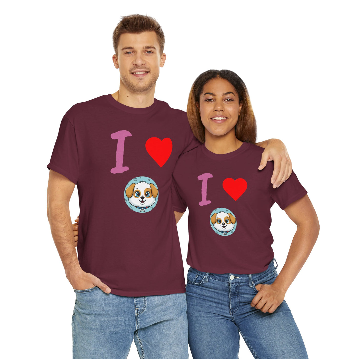 I Love Dogs in Love Unisex Tee - Cute Dog T-Shirt for Pet Lovers, Dog Owners, Sports Enthusiasts, Gifts for Animal Lovers, Casual Everyday Wear