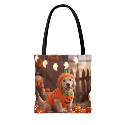 Adorable Halloween Puppy Tote Bag, Dog Lover Bag, Spooky Season Accessories, Pumpkin Patch Shopper, Cute Pet Gift