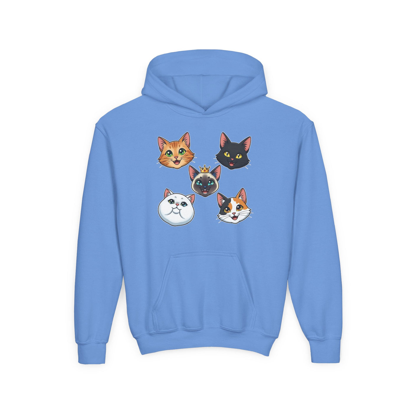 Cute Cat Heads Unisex Youth Hoodie, Fun Pet Lover Sweater, Kids Gift, Animal Lover Apparel, Perfect for Birthdays & Holidays