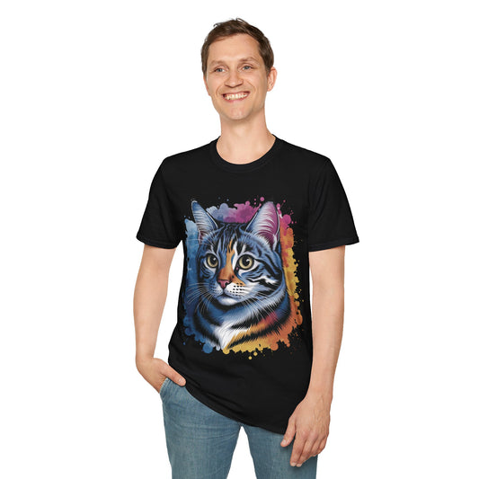 Watercolor Cat Head Unisex Cotton T-Shirt style 4