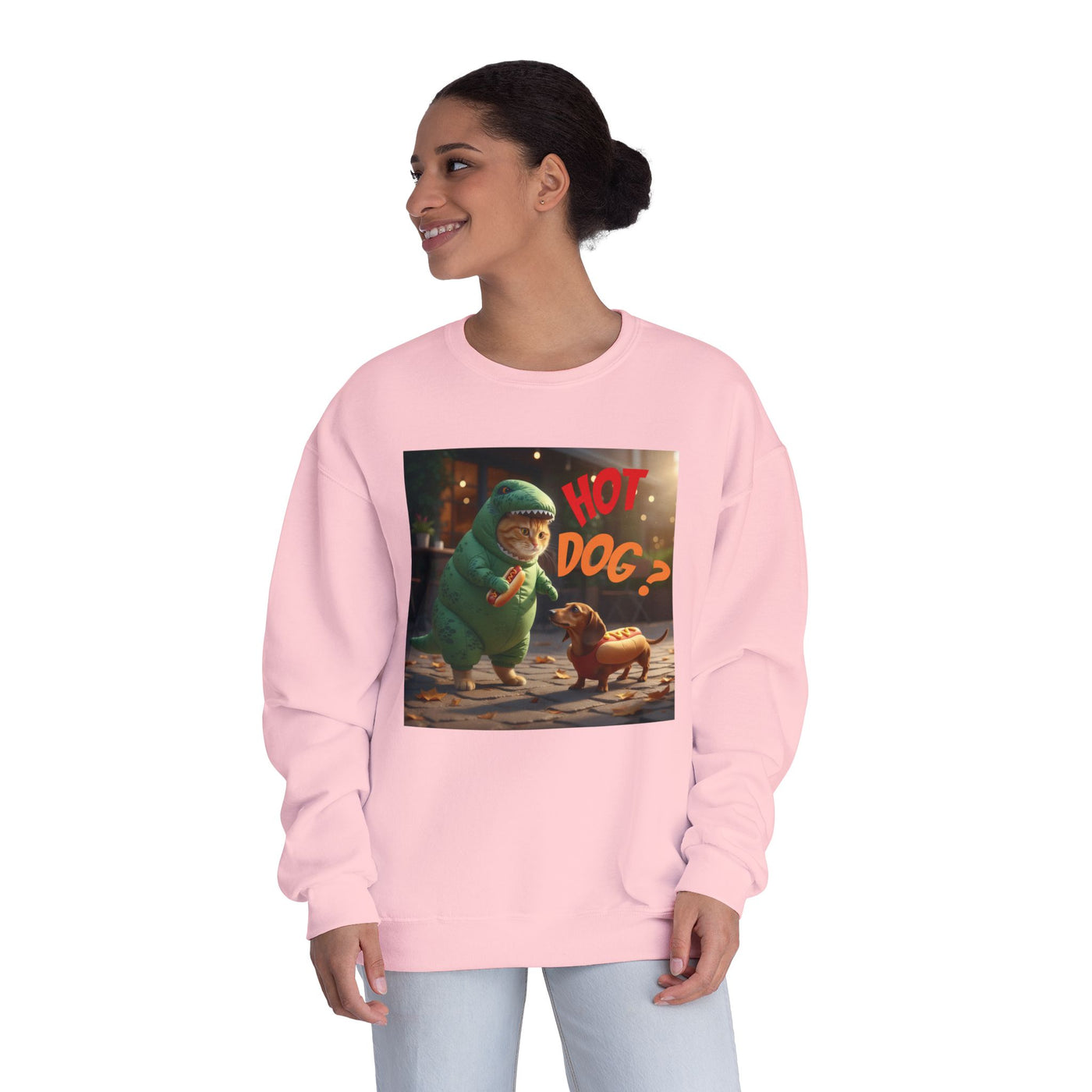 Tyrannosaurus Cat & Hot Dog Unisex NuBlend® Crewneck Sweatshirt
