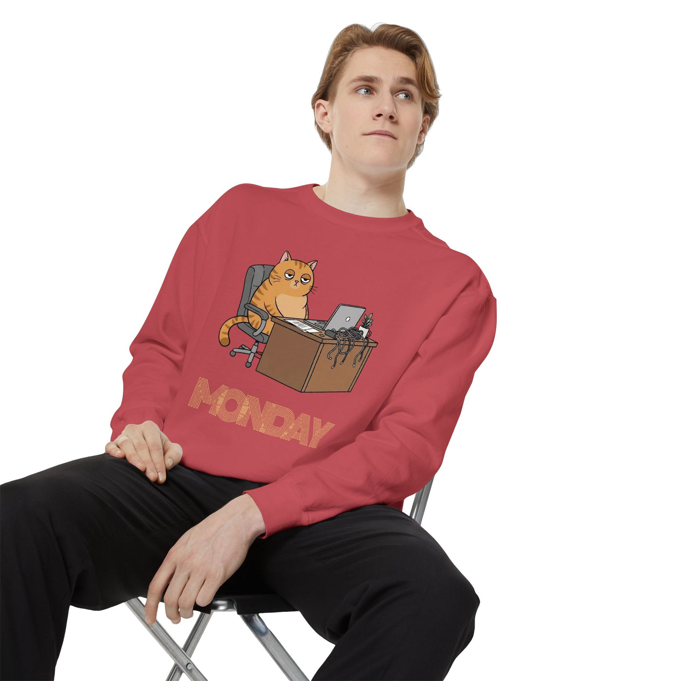 Monday Face Cat Stares Blankly Unisex Crewneck Sweatshirt style 3