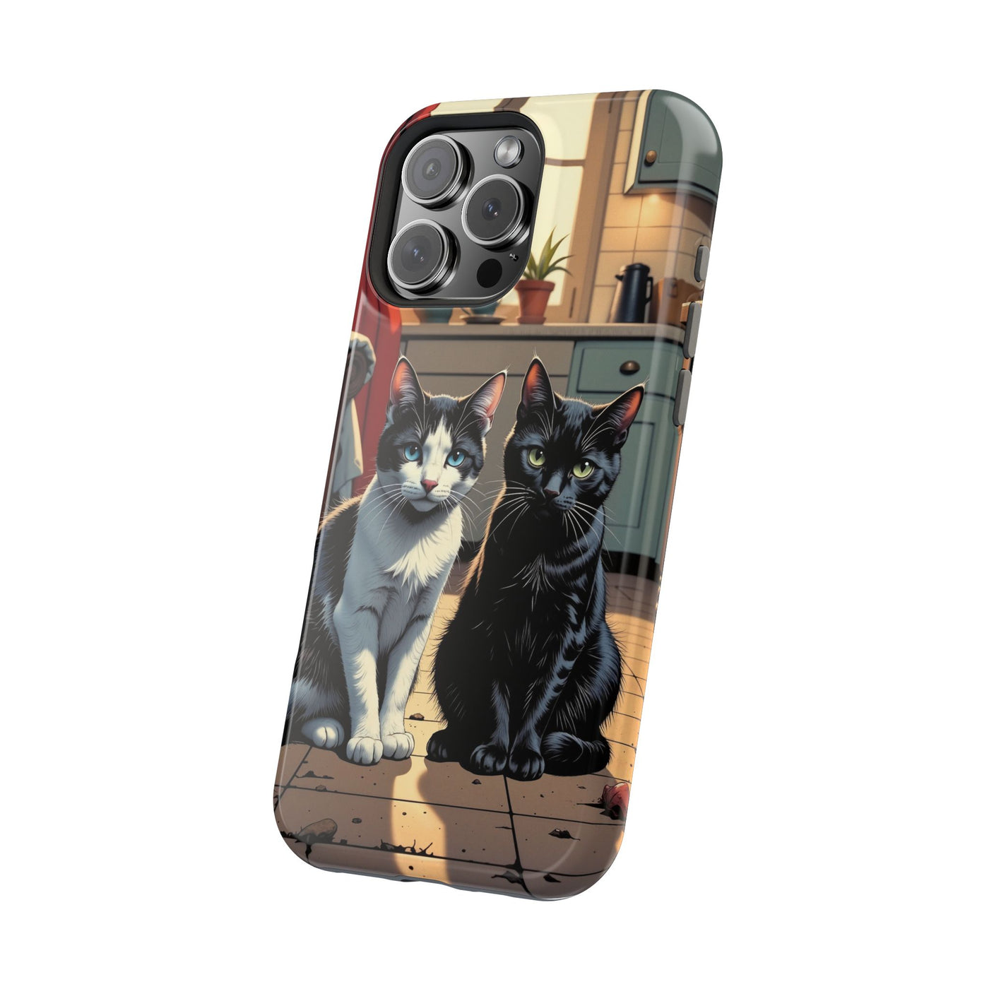 Cute Cats Magnetic Phone Case comic style 2, Cat Lover Gift, Impact-Resistant iPhone Case, Funny Pet Accessory, Unique Animal Design