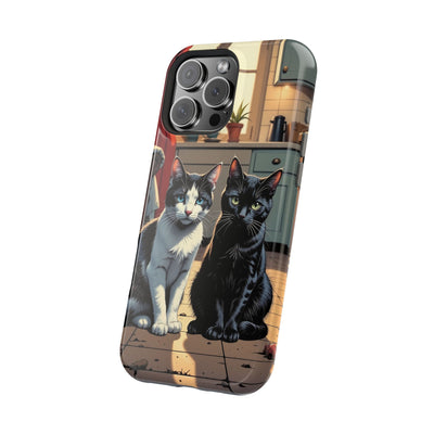 Cute Cats Magnetic Phone Case comic style 2, Cat Lover Gift, Impact-Resistant iPhone Case, Funny Pet Accessory, Unique Animal Design