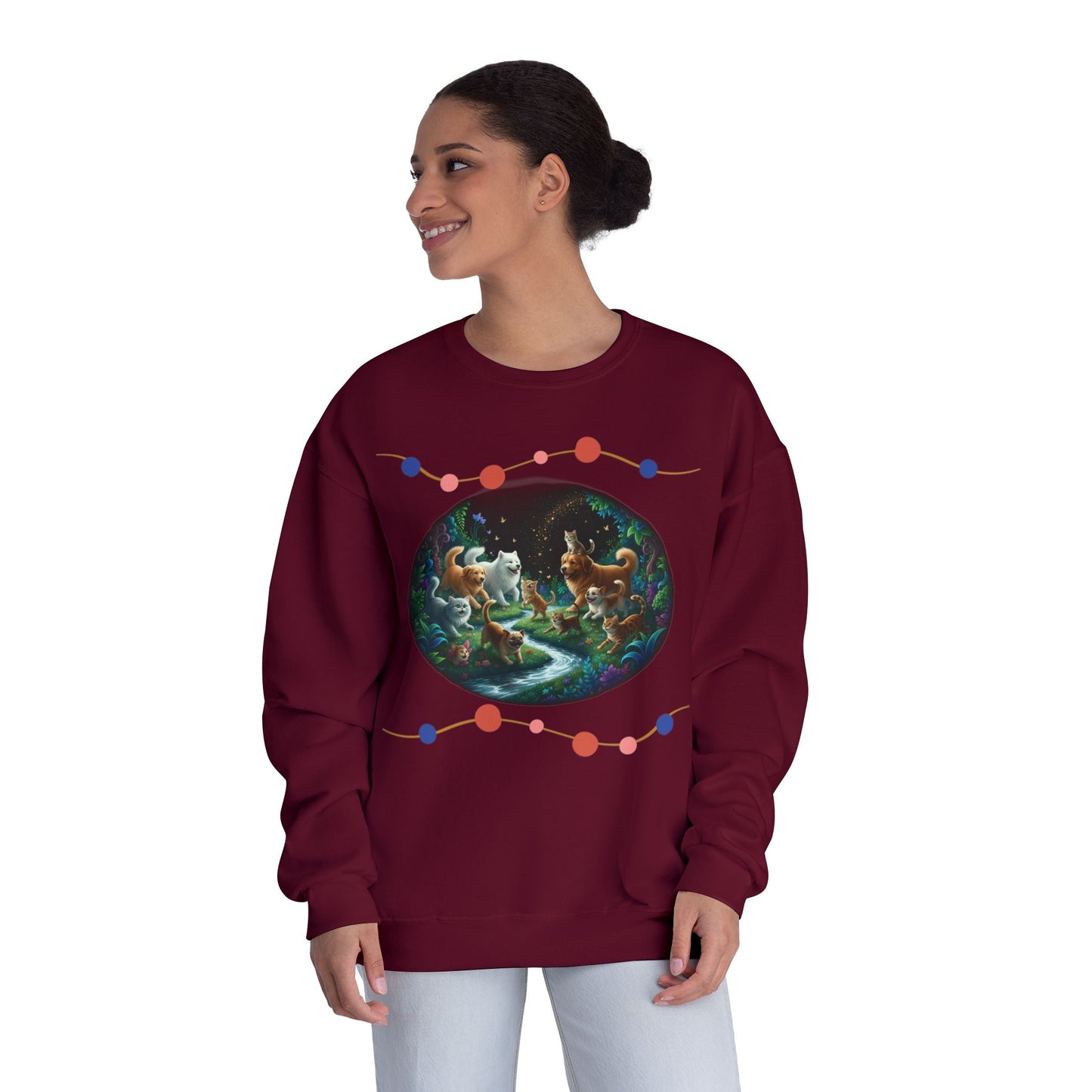 Cats & Dogs Happy Garden Unisex NuBlend Crewneck Sweatshirt style 1