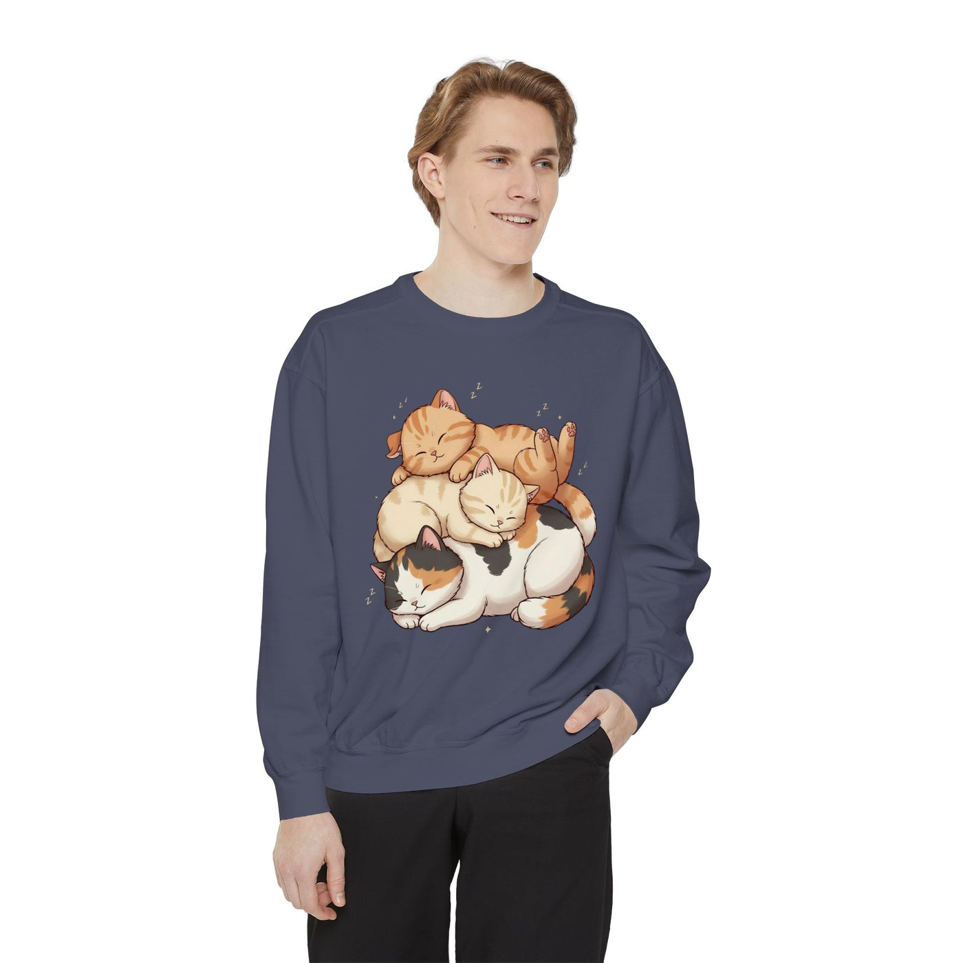 3 Cute Sleeping Cats style 1 Cozy Graphic Unisex Crewneck Sweatshirt