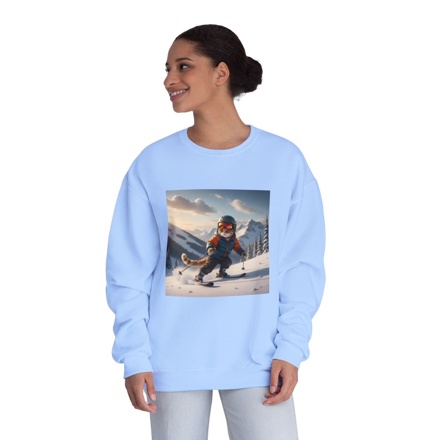 Skiing Cat Graphic Unisex NuBlend Crewneck Sweatshirt