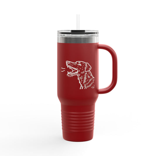 Barking Dog Travel Mug, Insulated Coffee Cup, Dog Lover Gift, For Outdoor Adventures, 40oz Red Drinkware