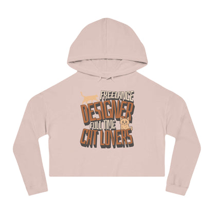 Full Time Cat Lovers - Cat Graphic Women Cropped Hoodie in skylight-pink with designer graphics.