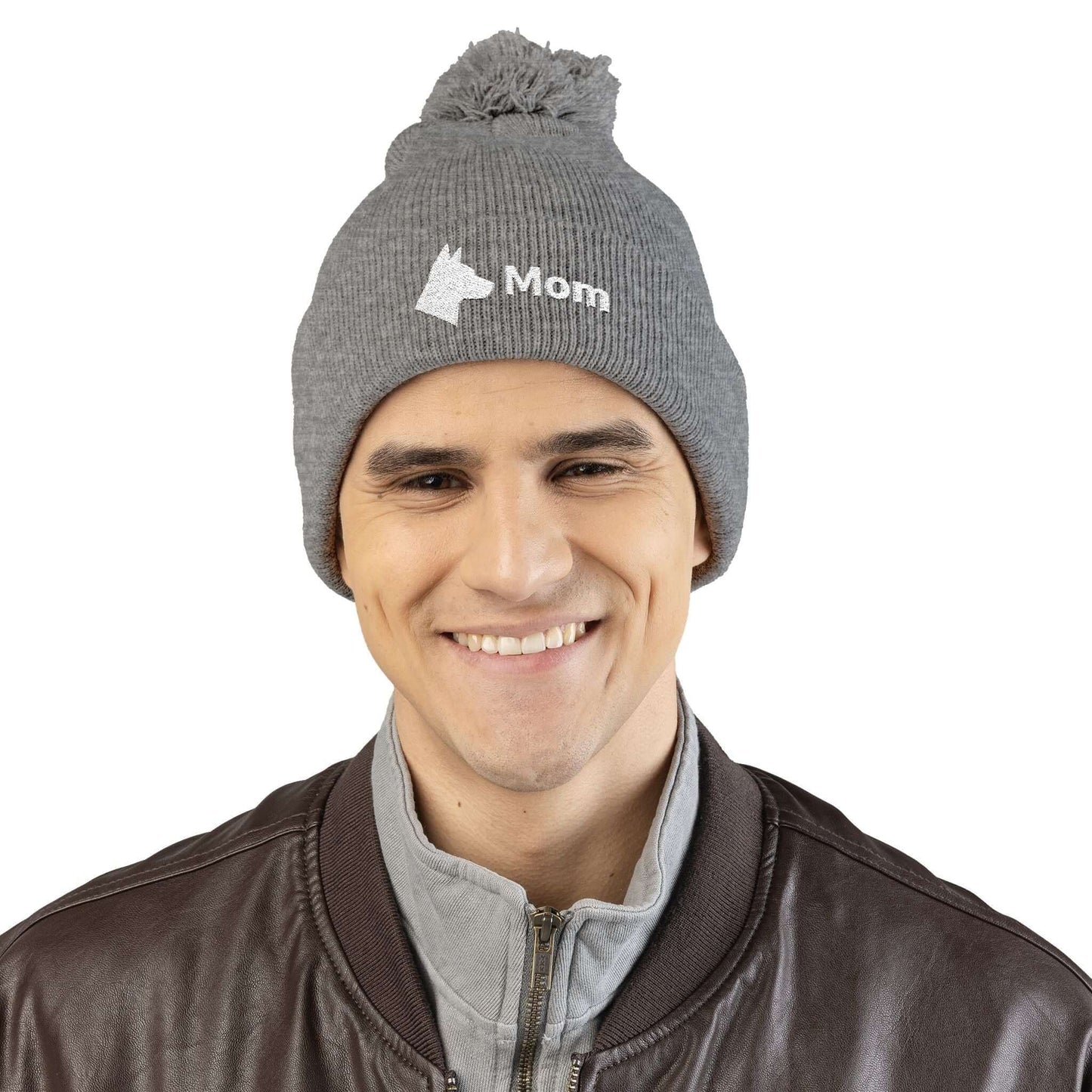 Embroidered Dog Mom Pom-Pom Knit Cap