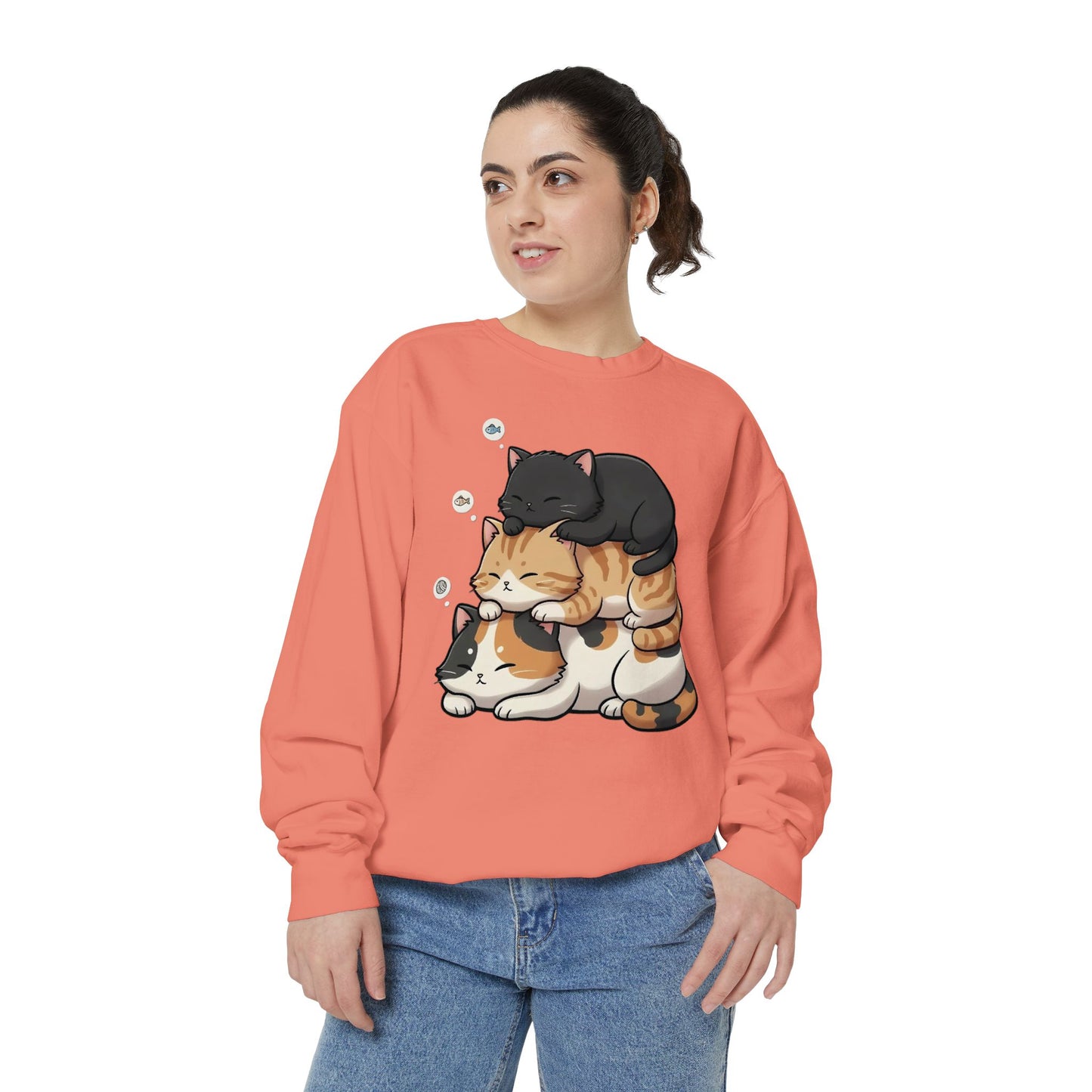 3 Cute Sleeping Cats Cozy Graphic Unisex Crewneck Sweatshirt style 8