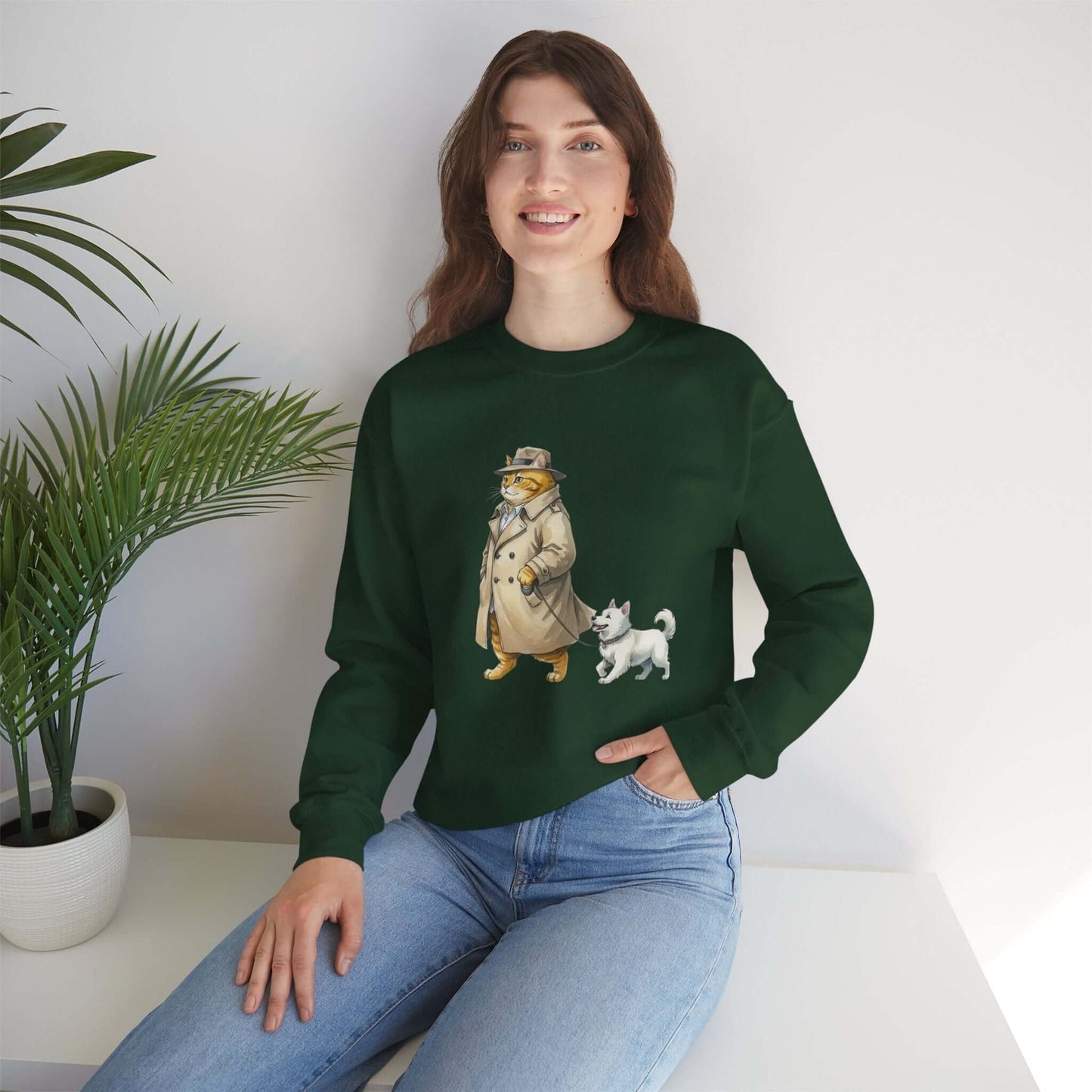 Watercolor Cat & Dog painting unisex Crewneck Sweatshirt style 2