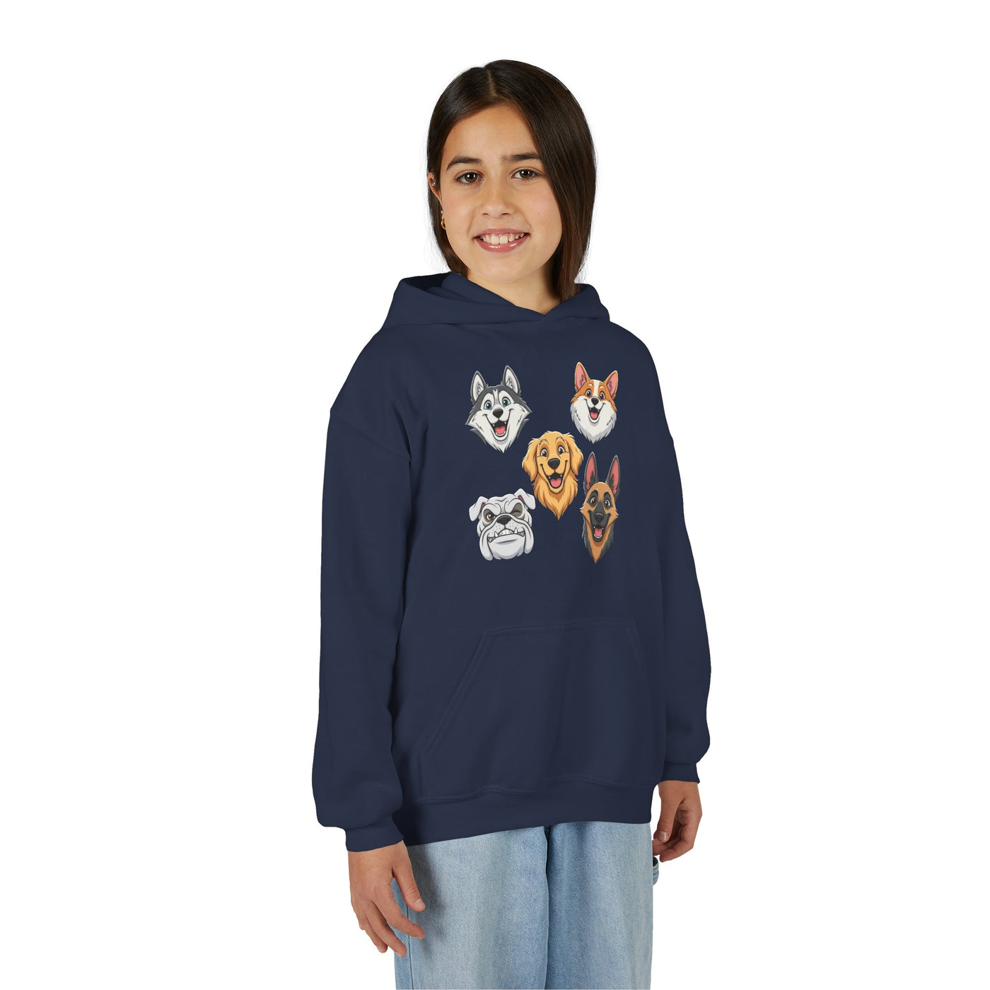 Cute Dog Heads Unisex Youth Hoodie, Fun Pet Lover Sweater, Kids Gift, Animal Lover Apparel, Perfect for Birthdays & Holidays