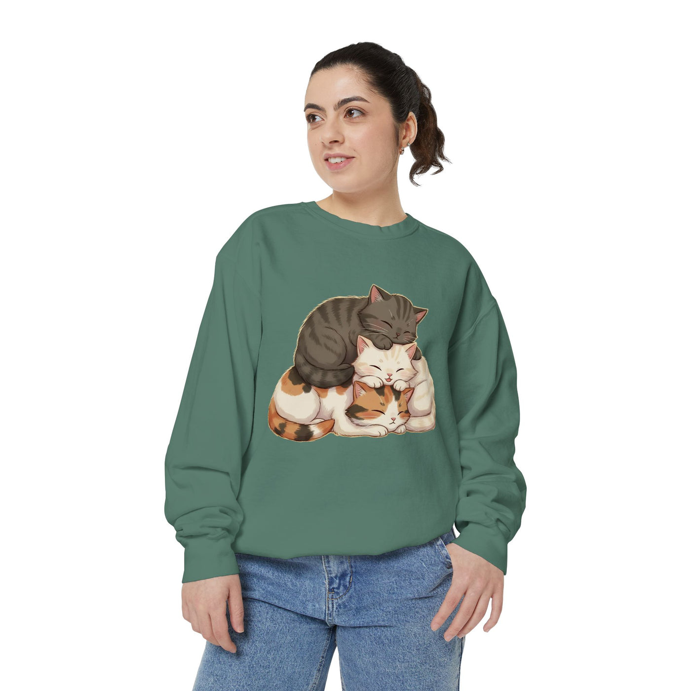 3 Cute Sleeping Cats style 3 Cozy Graphic Unisex Crewneck Sweatshirt