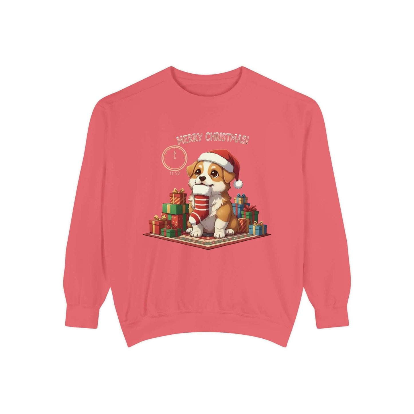 Puppy wait for Christmas presents Unisex Crewneck Sweatshirt style 1