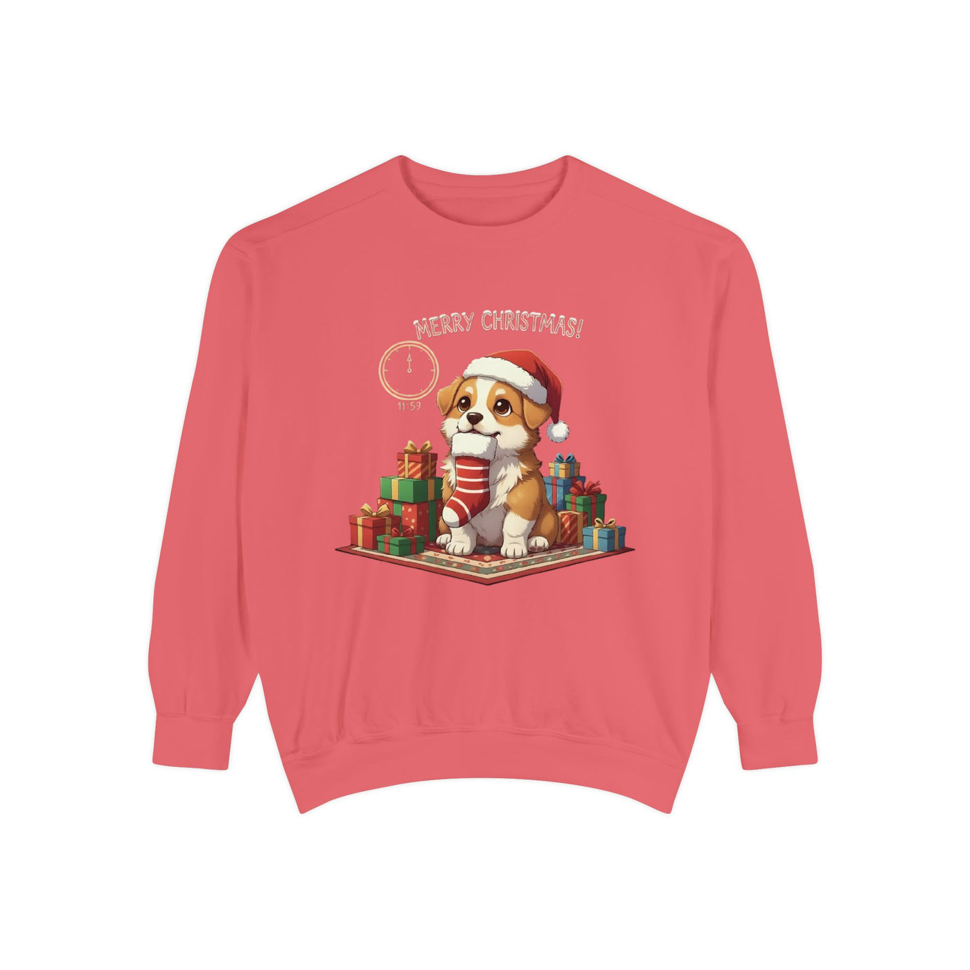 Cute Puppy waiting for Christmas presents style 1 Cozy Graphic Unisex Crewneck Sweatshirt