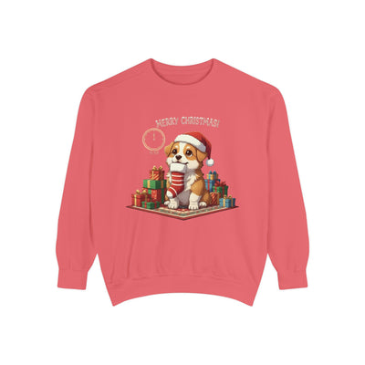 Cute Puppy waiting for Christmas presents style 1 Cozy Graphic Unisex Crewneck Sweatshirt